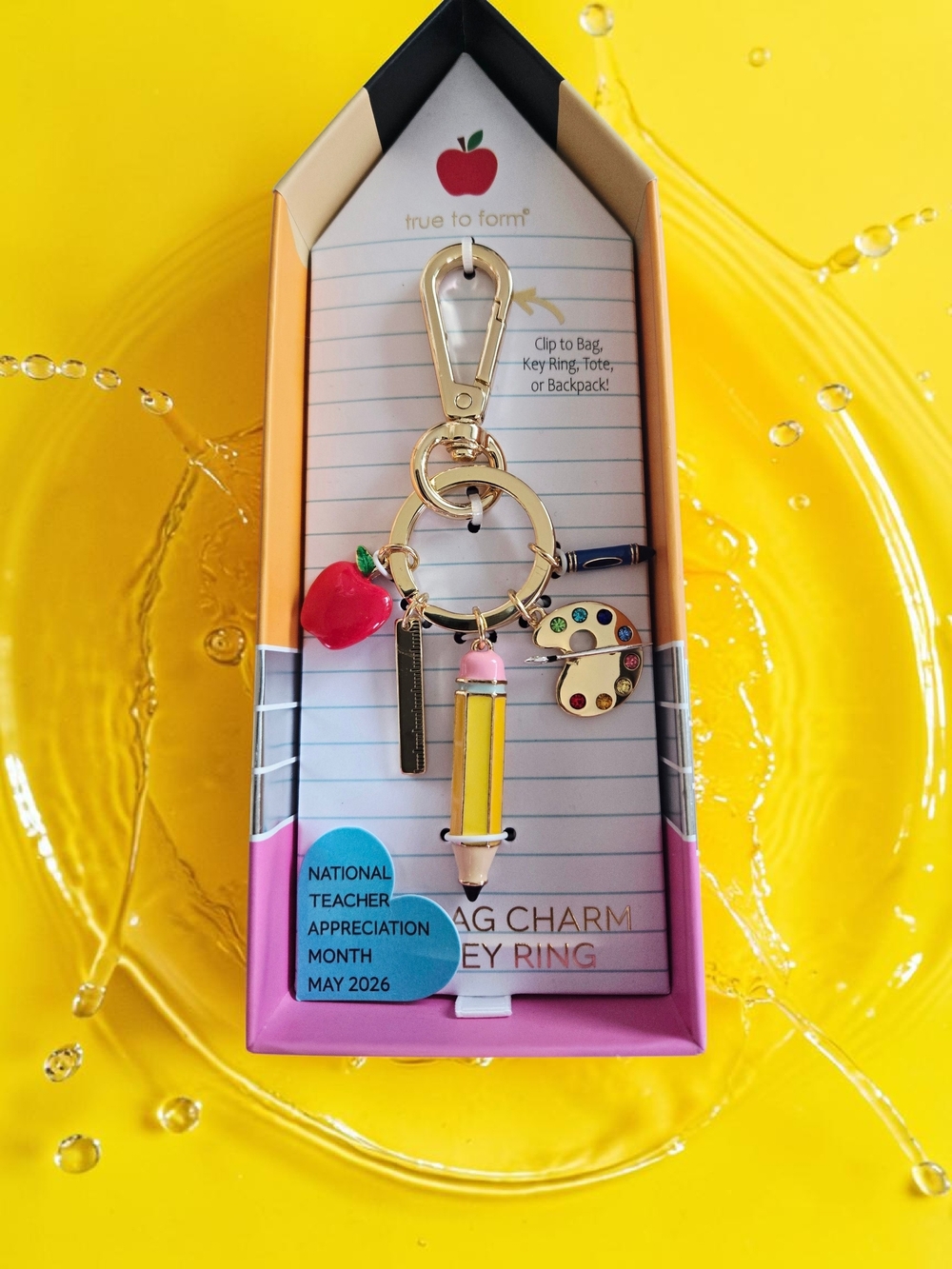 NEW True To Form Teacher  Appreciation  Gift Bag Charm Key Chain 5" L New In Box
